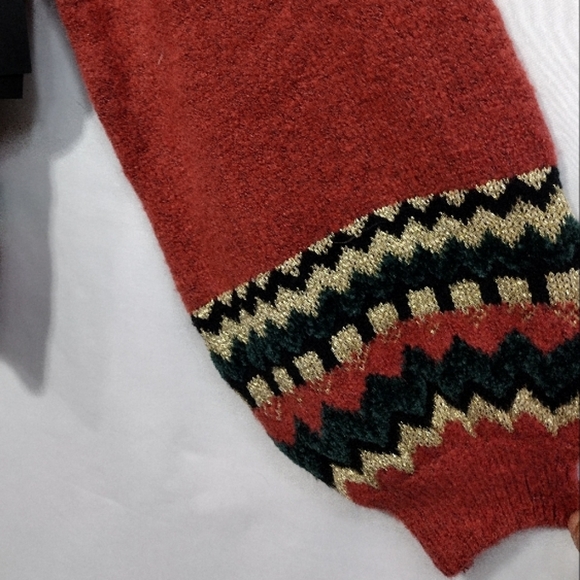 NWT Sweet Rain Fairy Isle Balloon Sleeve Sweater Women's L Burgundy Boho Retro - Picture 5 of 12